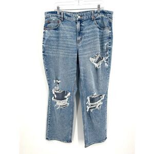 AMERICAN EAGLE Curvy Straight Leg High Rise Distressed Stretch Denim Jean 18